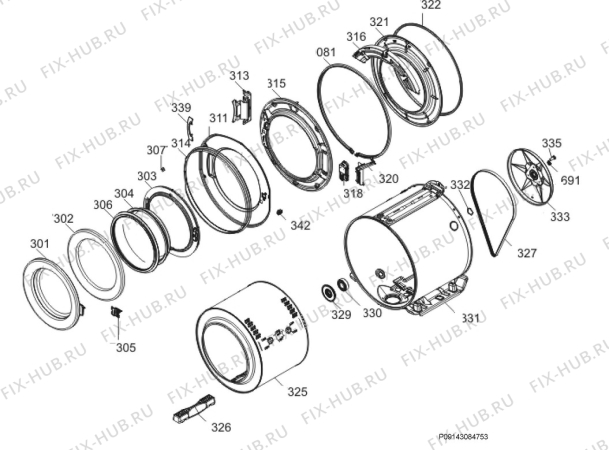 Взрыв-схема комплектующей Electrolux WASL4M102 AB 5 39 - Схема узла Functional parts 267