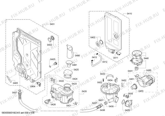 Взрыв-схема посудомоечной машины Bosch SMI53L65EU, SilencePlus - Схема узла 04