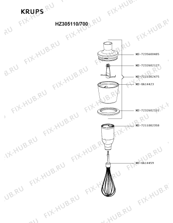 Взрыв-схема блендера (миксера) Krups HZ305110/700 - Схема узла 3P005321.1P2