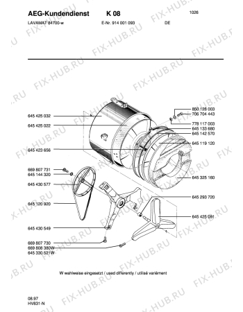 Взрыв-схема стиральной машины Aeg LAV84700-W - Схема узла Tub and drum