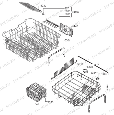 Взрыв-схема посудомоечной машины Zanussi DWS6837 - Схема узла Basket 160