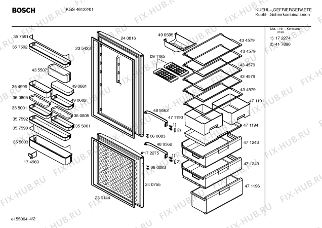 Взрыв-схема холодильника Bosch KGS46122 - Схема узла 02