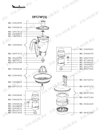 Взрыв-схема кухонного комбайна Moulinex DFC74F(3) - Схема узла YP002962.6P2