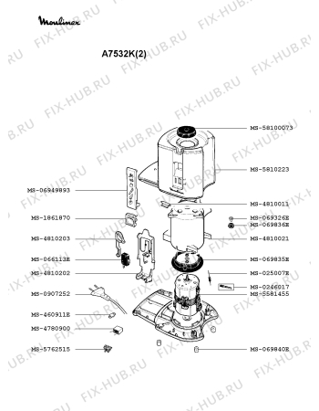 Взрыв-схема соковыжималки Moulinex A7532K(2) - Схема узла 5P002128.1P2