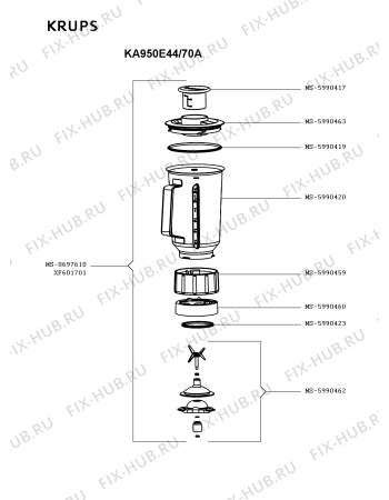 Взрыв-схема кухонного комбайна Krups KA950E44/70A - Схема узла 9P003298.5P3