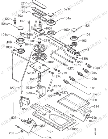 Взрыв-схема плиты (духовки) Electrolux EK9705X - Схема узла Functional parts 267