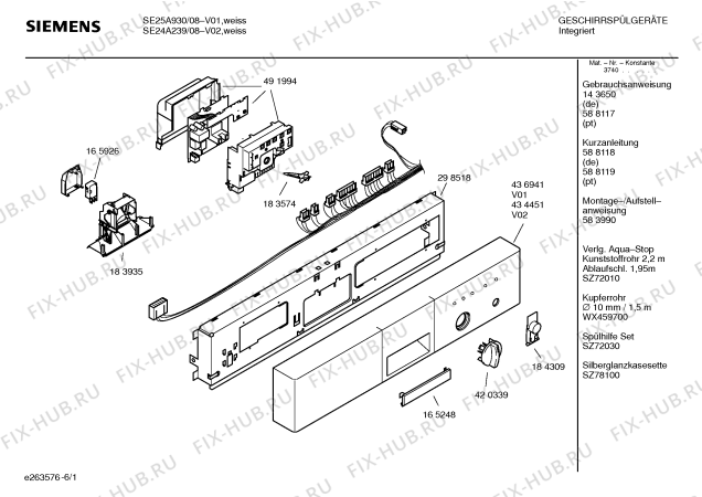 Схема №2 SE25A930 family с изображением Передняя панель для посудомойки Siemens 00436941