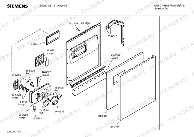 Схема №4 SE26230II Silencia с изображением Передняя панель для посудомоечной машины Siemens 00350997