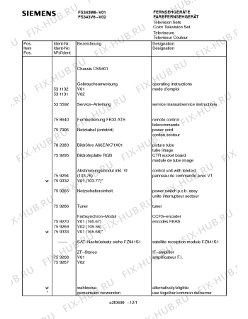 Схема №5 FS343V6 с изображением Инструкция по эксплуатации для телевизора Siemens 00531131