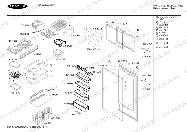 Схема №2 BD4651ANF с изображением Дверь для холодильника Bosch 00242085