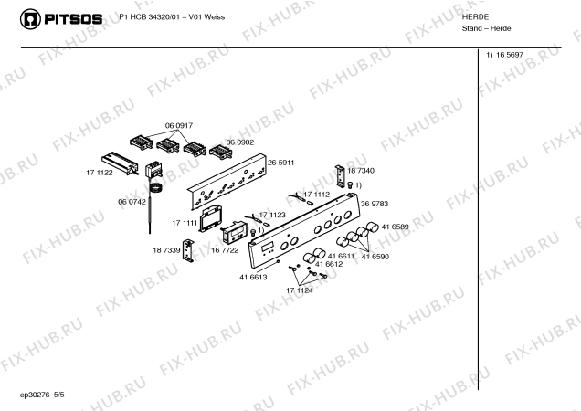 Взрыв-схема плиты (духовки) Pitsos P1HCB34320 - Схема узла 05