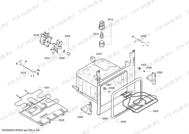 Взрыв-схема плиты (духовки) Bosch HBA43S150E H.BO.NP.L2D.IN.GLASS.B1c.X.E0_C/// - Схема узла 03