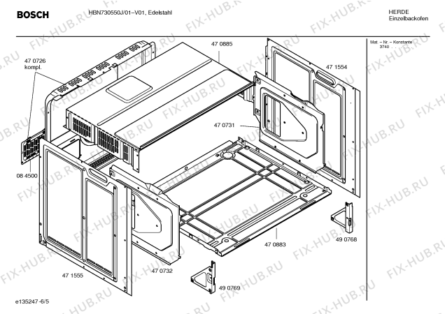 Взрыв-схема плиты (духовки) Bosch HBN730550J - Схема узла 05