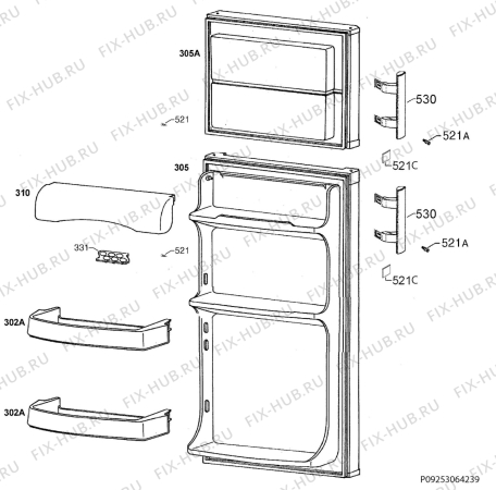 Взрыв-схема холодильника Electrolux RJ1800AOW - Схема узла Door 003