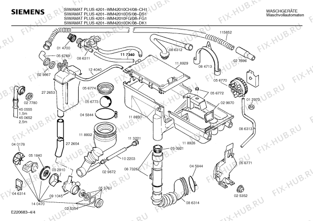 Взрыв-схема стиральной машины Siemens WM42010DK SIWAMAT PLUS 4201 - Схема узла 04