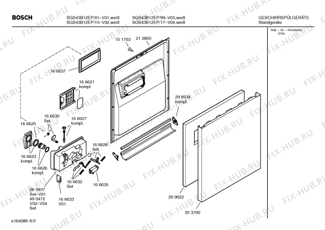 Взрыв-схема посудомоечной машины Bosch SGS43B12EP - Схема узла 02