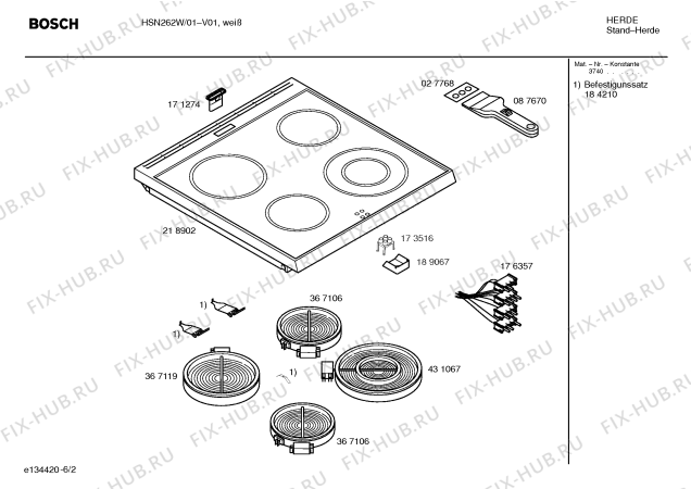 Схема №2 HSN262W Bosch с изображением Стеклокерамика для плиты (духовки) Bosch 00218902
