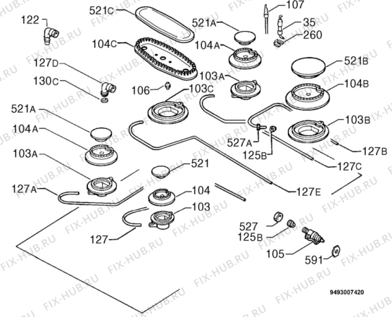 Взрыв-схема плиты (духовки) Zanussi ZGF96XK - Схема узла Functional parts 267