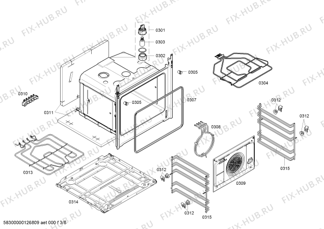 Взрыв-схема плиты (духовки) Bosch HSV745055A - Схема узла 03