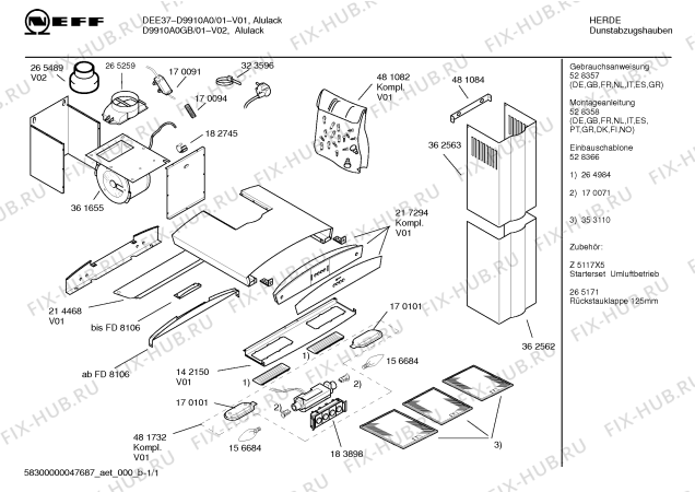 Схема №1 3BD891XP с изображением Инструкция по установке/монтажу для вытяжки Bosch 00528366