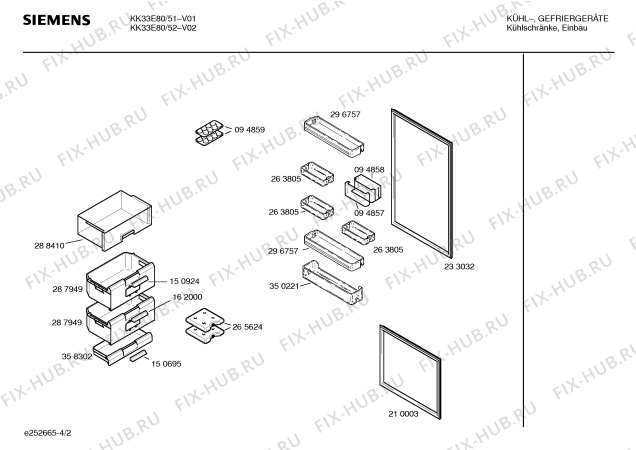 Схема №2 KK33E80 с изображением Решетка для холодильной камеры Siemens 00358021