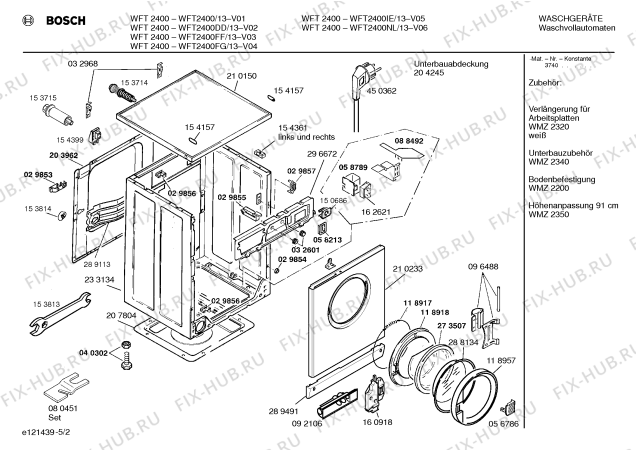 Схема №2 WFT2400IE WFT2400 с изображением Таблица программ для стиральной машины Bosch 00528736
