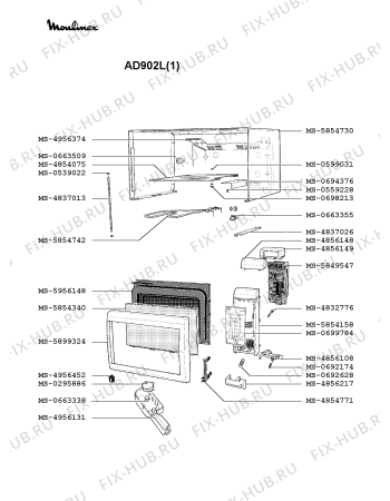 Взрыв-схема микроволновой печи Moulinex AD902L(1) - Схема узла 9P002362.5P2