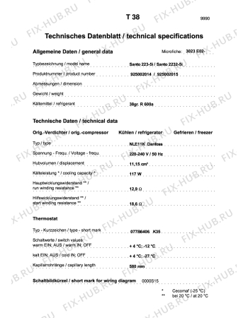 Взрыв-схема холодильника Aeg S2232-5I - Схема узла Technical features