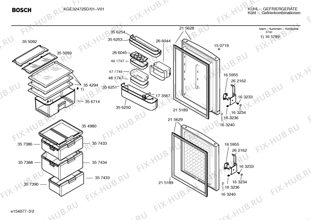 Схема №1 KGE32470SD с изображением Вкладыш в панель для холодильной камеры Bosch 00481748