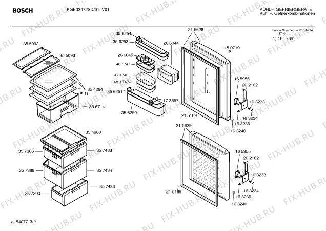 Схема №1 KGE3270SD с изображением Дверь для холодильной камеры Bosch 00215629