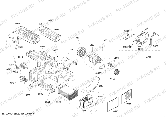 Взрыв-схема сушильной машины Siemens WT46S599GB total Textile Management - Схема узла 05