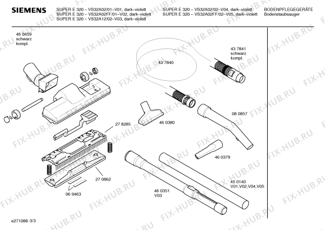 Взрыв-схема пылесоса Siemens VS32A02FF SUPER E 320 - Схема узла 03
