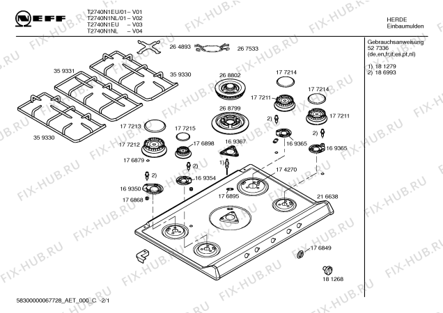 Схема №1 T2740N1NL с изображением Варочная панель для плиты (духовки) Bosch 00216638