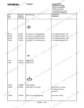 Схема №9 RS285R6 с изображением Инструкция по эксплуатации для аудиоаппаратуры Siemens 00531258