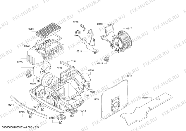 Взрыв-схема пылесоса Bosch BSGL52201 Free'e 2200 W - Схема узла 02