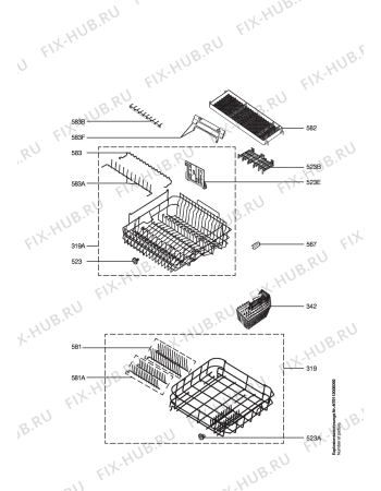 Взрыв-схема посудомоечной машины John Lewis JLDWW1203 - Схема узла Baskets, tubes 061