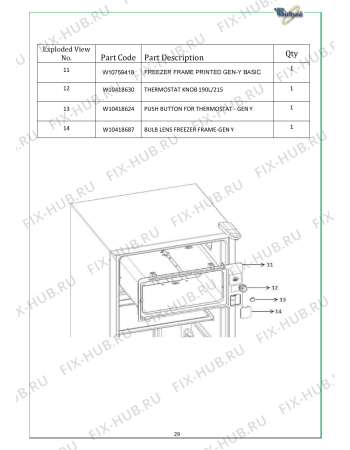 Схема №2 WMD 240 SL с изображением Запчасть для холодильника Whirlpool 482000024261