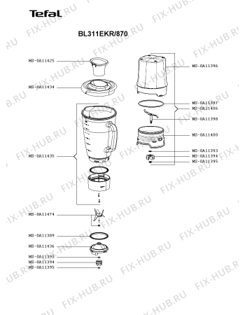 Взрыв-схема блендера (миксера) Tefal BL311EKR/870 - Схема узла NP004430.3P2