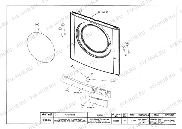Взрыв-схема стиральной машины Beko BEKO WKD73500 (7302810001) - FRONT PANEL AND KICK PLATE ASSYEMBLY (REV01)