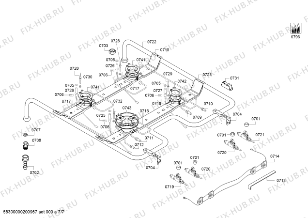 Взрыв-схема плиты (духовки) Bosch HGD74W355R - Схема узла 07