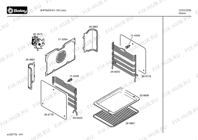 Взрыв-схема плиты (духовки) Balay 3HP505X - Схема узла 04