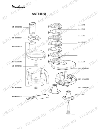 Взрыв-схема кухонного комбайна Moulinex AAT846(0) - Схема узла OP000308.4P3