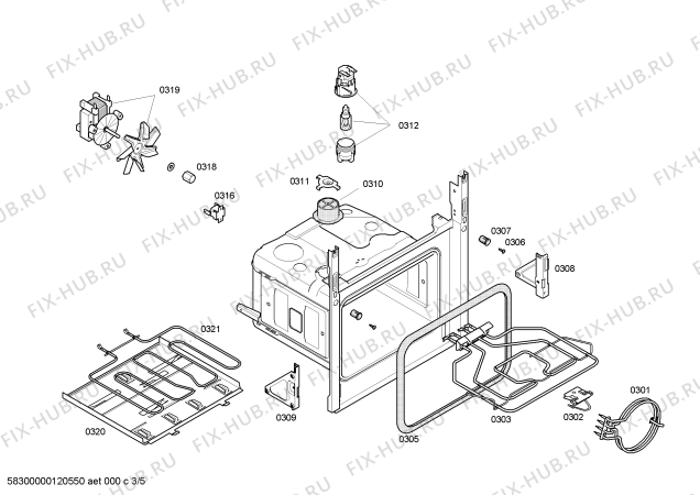 Взрыв-схема плиты (духовки) Bosch HEV41S551 Horno bosch poliv.multif.inox.c/minutero - Схема узла 03