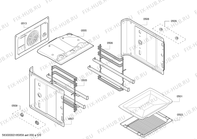 Взрыв-схема плиты (духовки) Bosch HBA43S150E H.BO.NP.L2D.IN.GLASS.B1c.X.E0_C/// - Схема узла 05