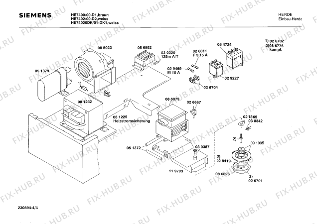 Взрыв-схема плиты (духовки) Siemens HE7400 - Схема узла 04