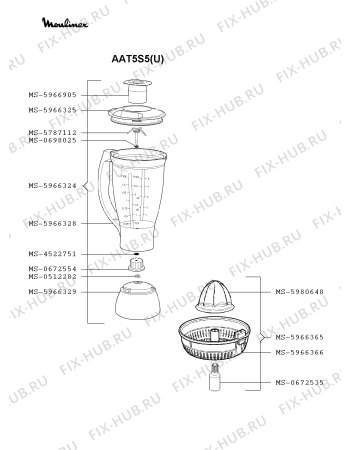 Взрыв-схема кухонного комбайна Moulinex AAT5S5(U) - Схема узла MP002806.6P2