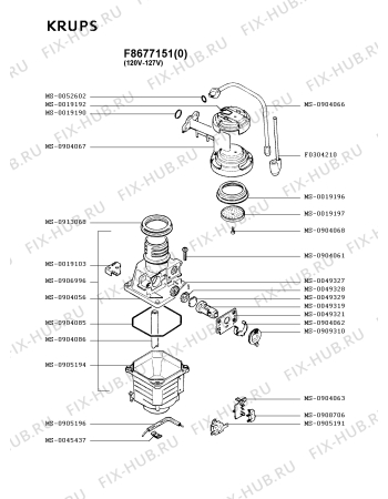 Взрыв-схема кофеварки (кофемашины) Krups F8677151(0) - Схема узла WP001842.8P4