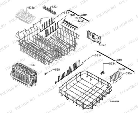 Взрыв-схема посудомоечной машины Juno Electrolux JSI56034X - Схема узла Basket 160