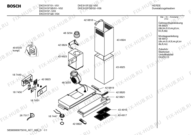 Схема №1 DKE915F с изображением Инструкция по эксплуатации для вентиляции Bosch 00586823