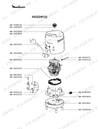 Взрыв-схема блендера (миксера) Moulinex A53224F(3) - Схема узла 2P001091.0P2